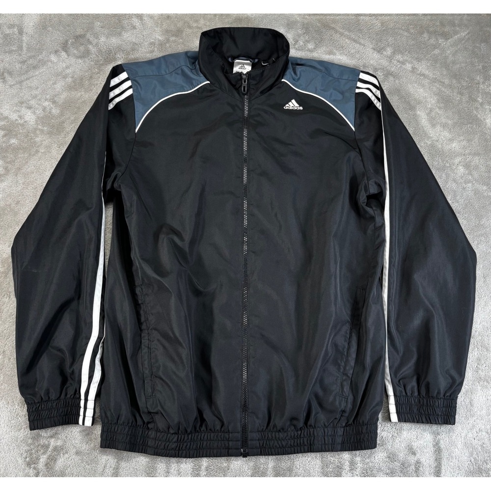 Adidas Track Jacket Mens Small Black‎ Blue Excellent Climalite Zip Up Striped